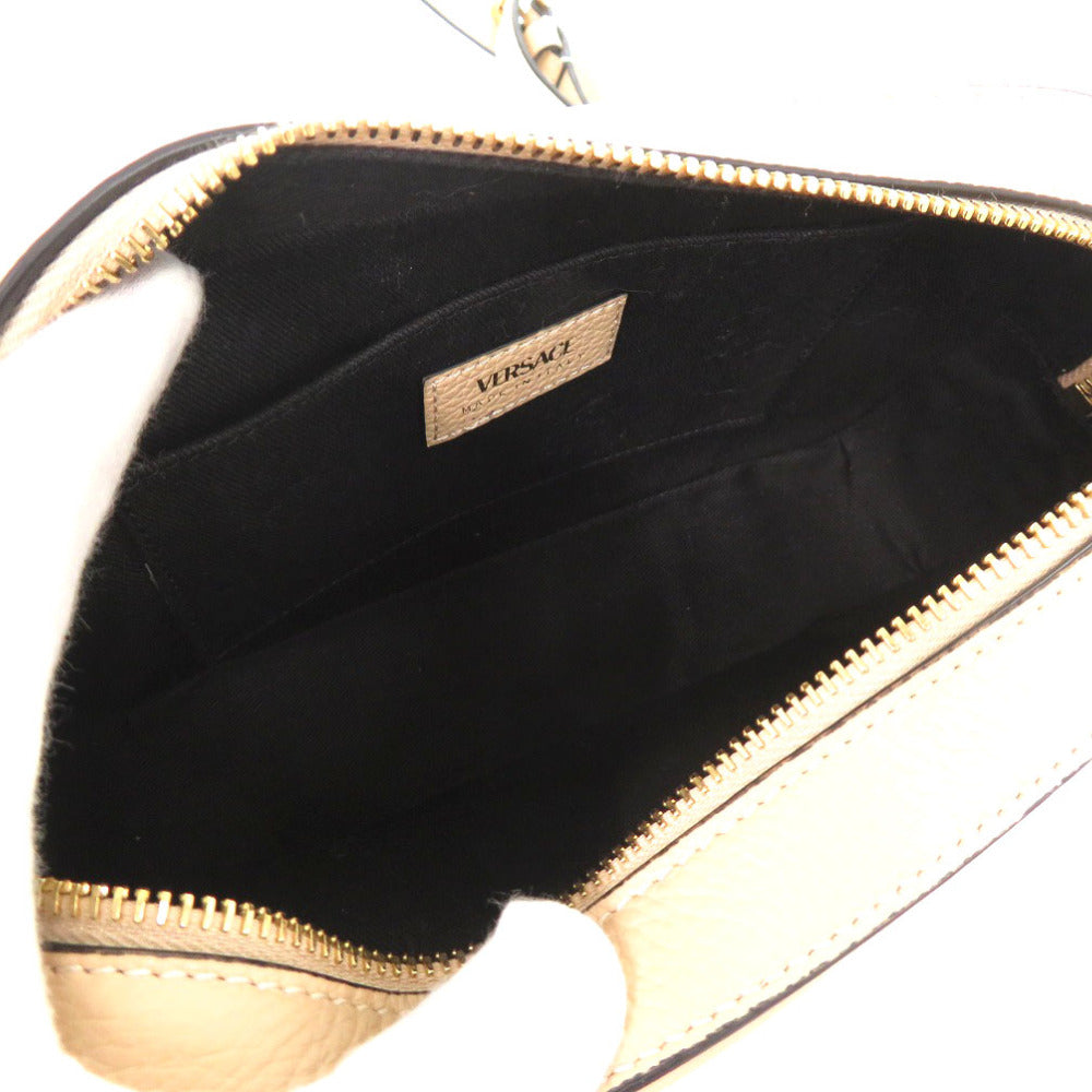 VERSACE Shoulder Bag 1005969 leather beige Virtus Chain Shoulder Bag Beige Bag Pouch Metal Icon Leather Women Used Authentic
