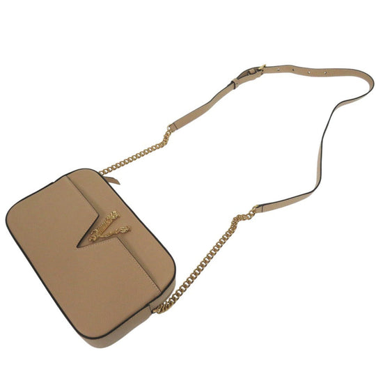 VERSACE Shoulder Bag 1005969 leather beige Virtus Chain Shoulder Bag Beige Bag Pouch Metal Icon Leather Women Used Authentic