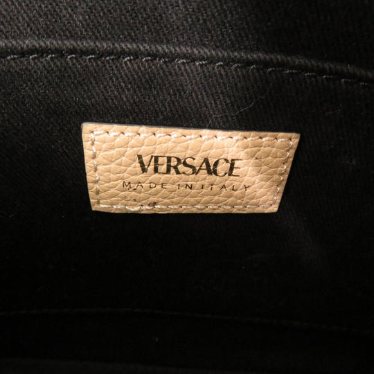 VERSACE Shoulder Bag 1005969 leather beige Virtus Chain Shoulder Bag Beige Bag Pouch Metal Icon Leather Women Used Authentic