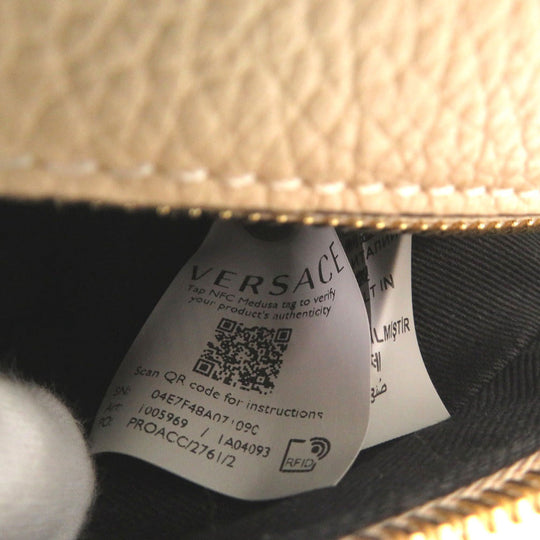 VERSACE Shoulder Bag 1005969 leather beige Virtus Chain Shoulder Bag Beige Bag Pouch Metal Icon Leather Women Used Authentic