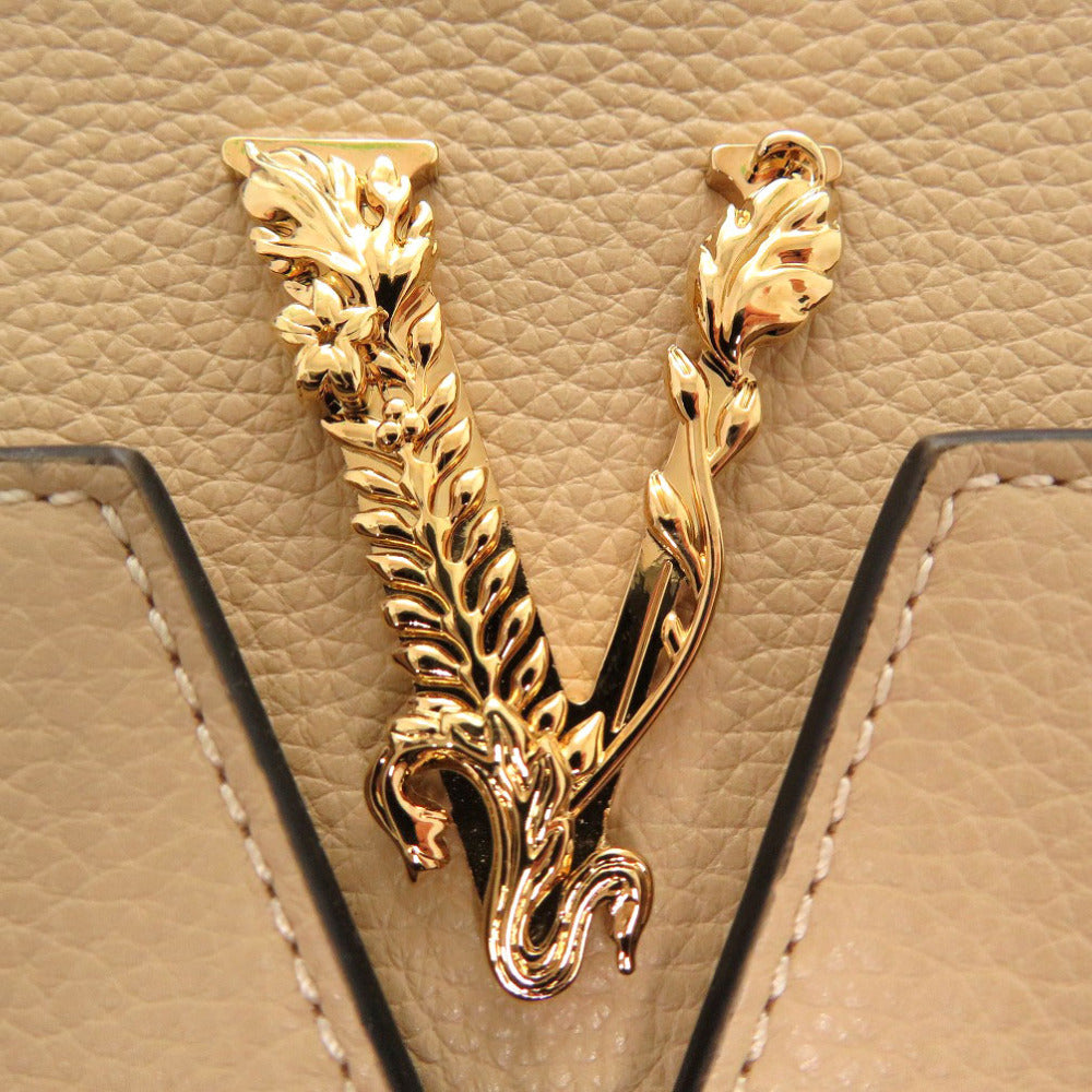 VERSACE Shoulder Bag 1005969 leather beige Virtus Chain Shoulder Bag Beige Bag Pouch Metal Icon Leather Women Used Authentic
