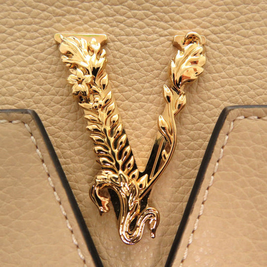 VERSACE Shoulder Bag 1005969 leather beige Virtus Chain Shoulder Bag Beige Bag Pouch Metal Icon Leather Women Used Authentic