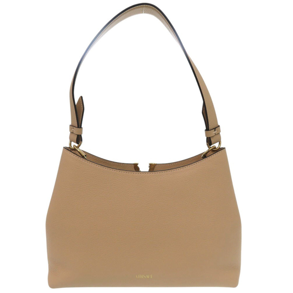 VERSACE Shoulder Bag leather beige Virtus 2WAY Chain Shoulder Bag Bag Pouch Metal Icon Handbag Leather Women Used Authentic
