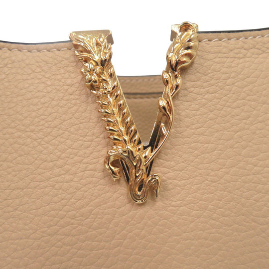VERSACE Shoulder Bag leather beige Virtus 2WAY Chain Shoulder Bag Bag Pouch Metal Icon Handbag Leather Women Used Authentic