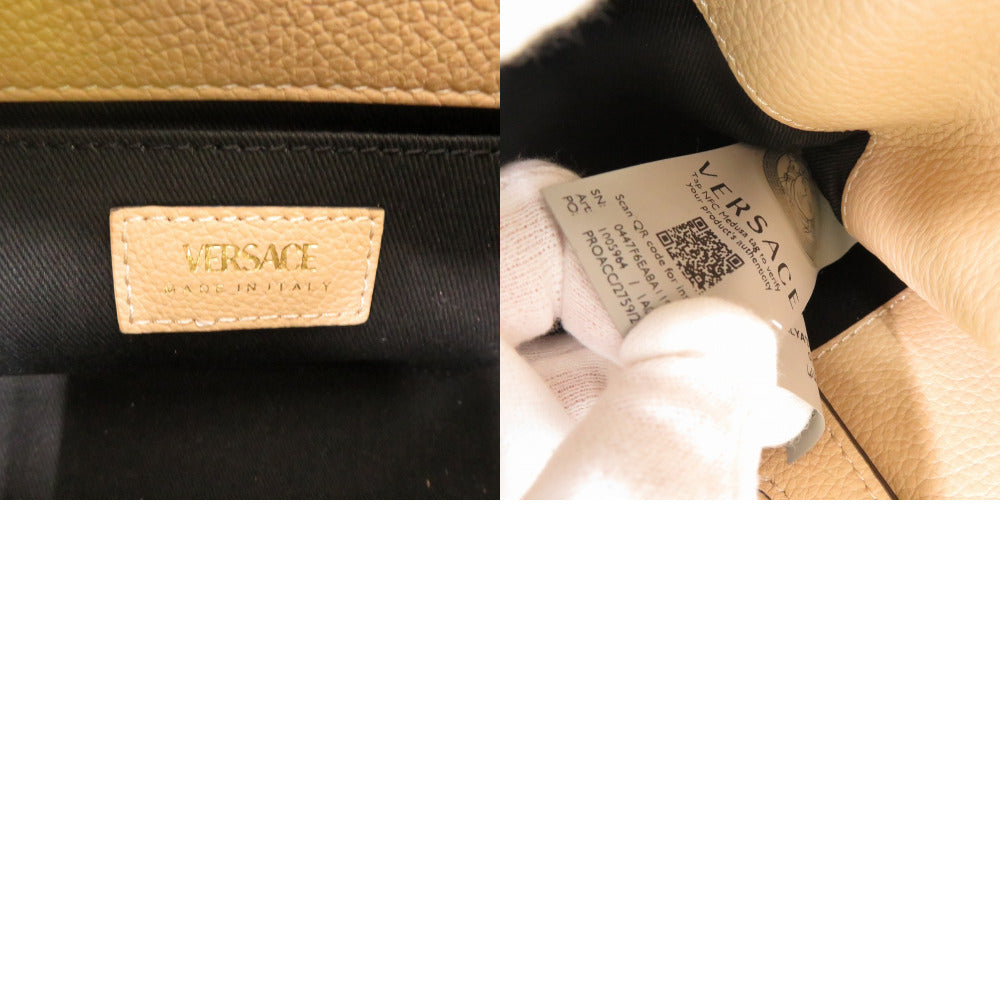 VERSACE Shoulder Bag leather beige Virtus 2WAY Chain Shoulder Bag Bag Pouch Metal Icon Handbag Leather Women Used Authentic