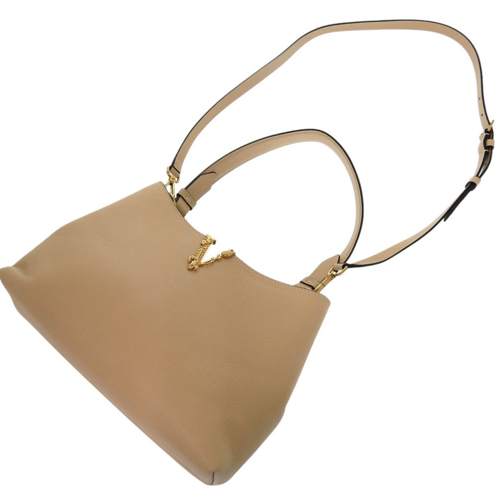 VERSACE Shoulder Bag leather beige Virtus 2WAY Chain Shoulder Bag Bag Pouch Metal Icon Handbag Leather Women Used Authentic