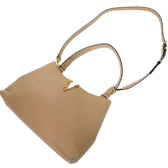 VERSACE Shoulder Bag leather beige Virtus 2WAY Chain Shoulder Bag Bag Pouch Metal Icon Handbag Leather Women Used Authentic