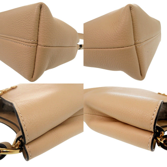 VERSACE Shoulder Bag leather beige Virtus 2WAY Chain Shoulder Bag Bag Pouch Metal Icon Handbag Leather Women Used Authentic
