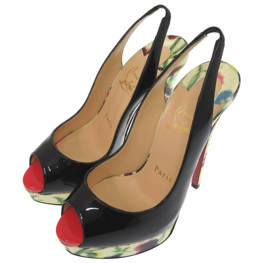 Christian Louboutin pumps Patent leather black LADY PEEP SLING 150 MOSAIQU Open Toe Floral Slingback Women 35 Used Authentic