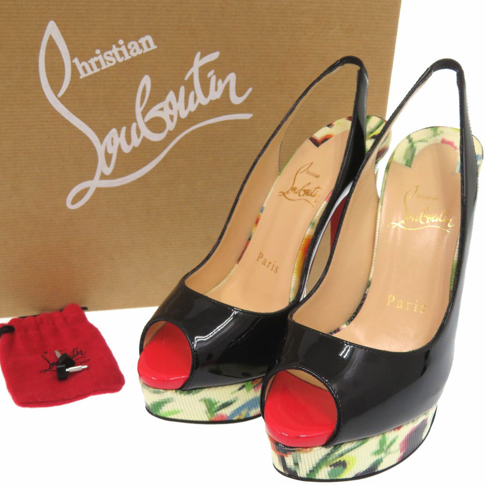 Christian Louboutin pumps Patent leather black LADY PEEP SLING 150 MOSAIQU Open Toe Floral Slingback Women 35 Used Authentic