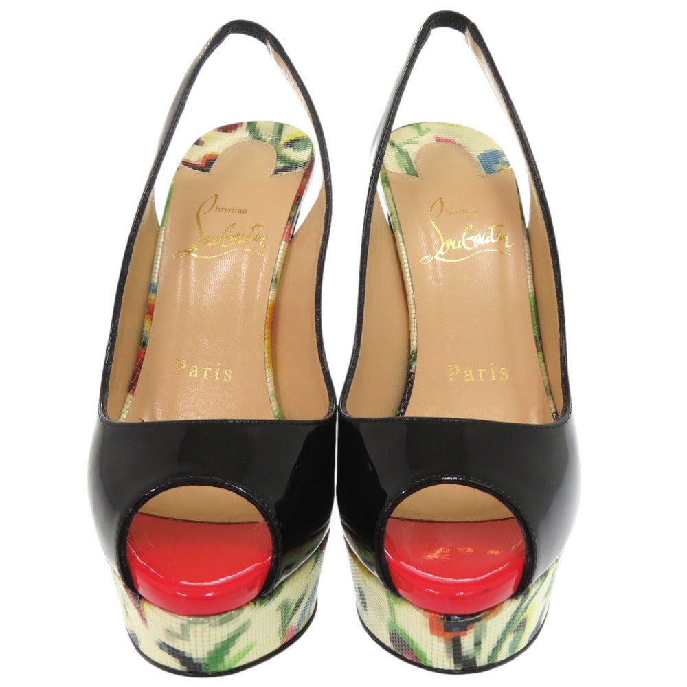 Christian Louboutin pumps Patent leather black LADY PEEP SLING 150 MOSAIQU Open Toe Floral Slingback Women 35 Used Authentic