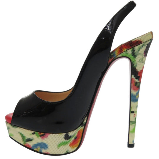 Christian Louboutin pumps Patent leather black LADY PEEP SLING 150 MOSAIQU Open Toe Floral Slingback Women 35 Used Authentic
