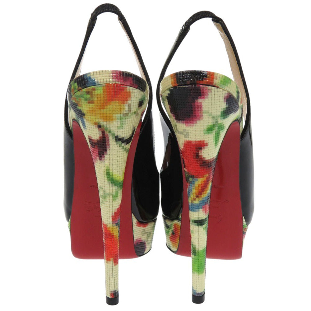 Christian Louboutin pumps Patent leather black LADY PEEP SLING 150 MOSAIQU Open Toe Floral Slingback Women 35 Used Authentic