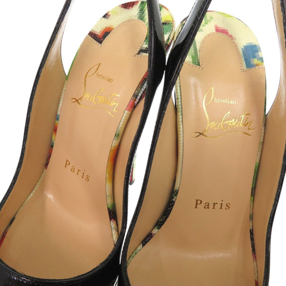 Christian Louboutin pumps Patent leather black LADY PEEP SLING 150 MOSAIQU Open Toe Floral Slingback Women 35 Used Authentic