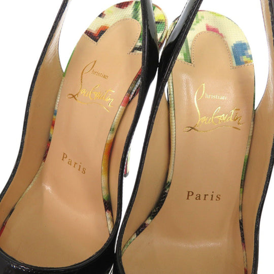Christian Louboutin pumps Patent leather black LADY PEEP SLING 150 MOSAIQU Open Toe Floral Slingback Women 35 Used Authentic
