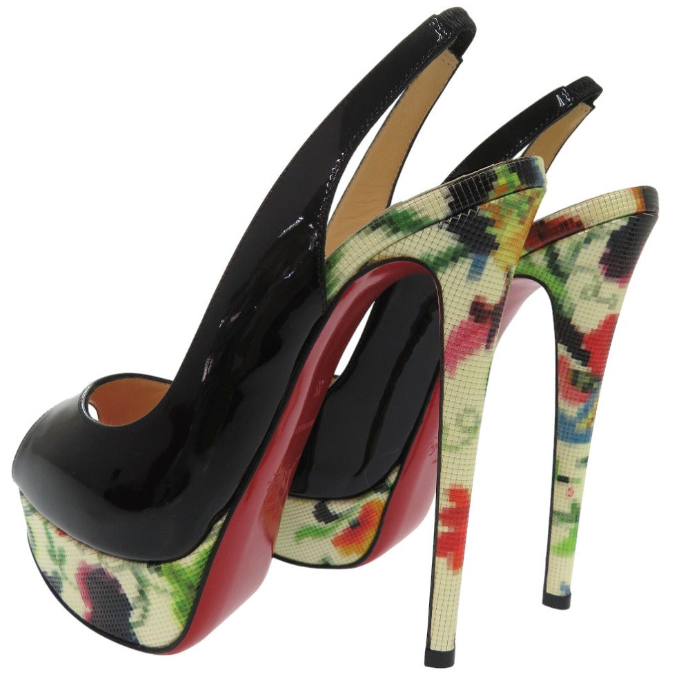 Christian Louboutin pumps Patent leather black LADY PEEP SLING 150 MOSAIQU Open Toe Floral Slingback Women 35 Used Authentic