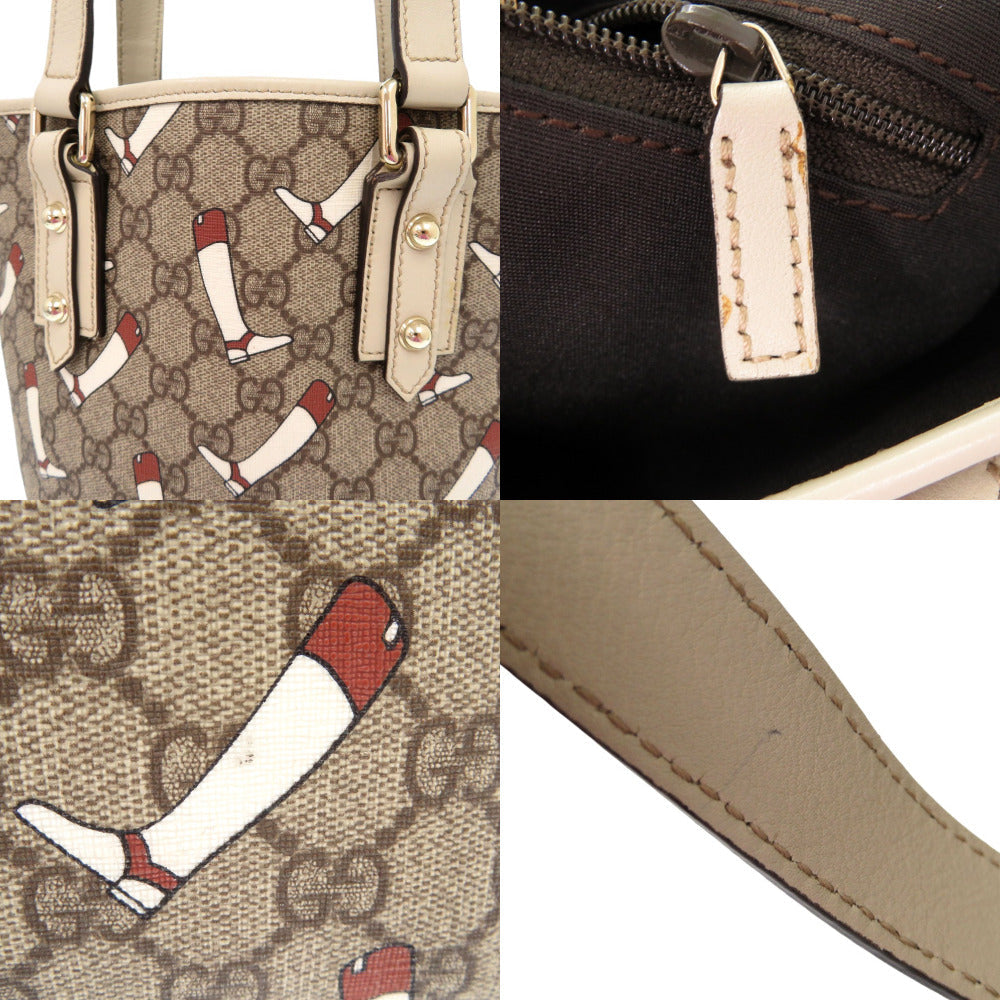 GUCCI Tote Bag GG Supreme Brown GG Pattern Tote Bag PVC BootsPattern Women Used Authentic
