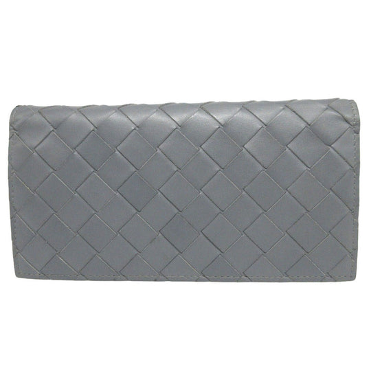 BOTTEGAVENETA Long Wallet Purse leather gray Two fold MAXI INTRECCIATO unisex(Unisex) Used Authentic