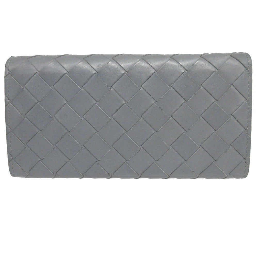 BOTTEGAVENETA Long Wallet Purse leather gray Two fold MAXI INTRECCIATO unisex(Unisex) Used Authentic