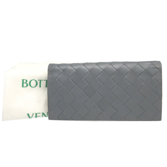 BOTTEGAVENETA Long Wallet Purse leather gray Two fold MAXI INTRECCIATO unisex(Unisex) Used Authentic