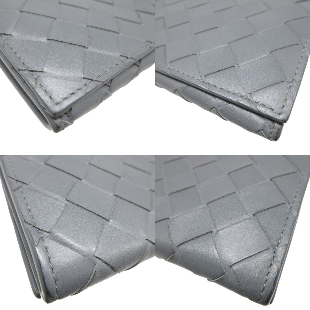 BOTTEGAVENETA Long Wallet Purse leather gray Two fold MAXI INTRECCIATO unisex(Unisex) Used Authentic