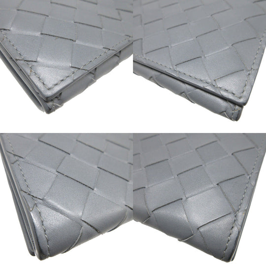 BOTTEGAVENETA Long Wallet Purse leather gray Two fold MAXI INTRECCIATO unisex(Unisex) Used Authentic