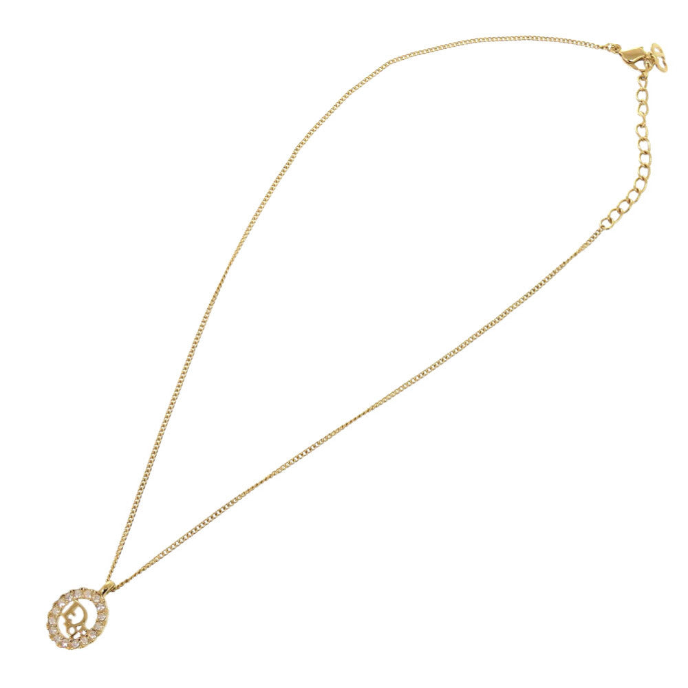Christian Dior Necklace Stone gold logo vintage Women Used Authentic