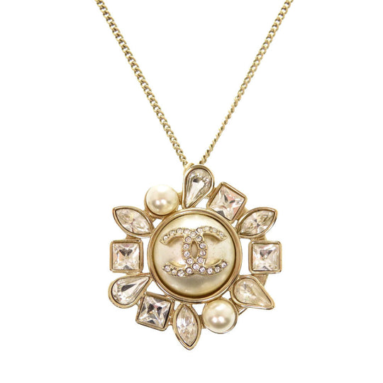 CHANEL Necklace Fake pearls, stones Champagne Gold COCO Mark Women Used Authentic