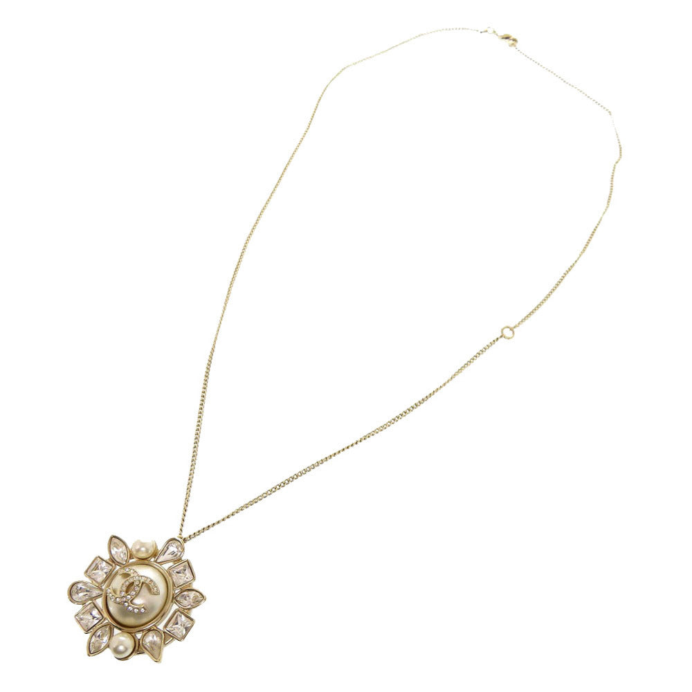 CHANEL Necklace Fake pearls, stones Champagne Gold COCO Mark Women Used Authentic