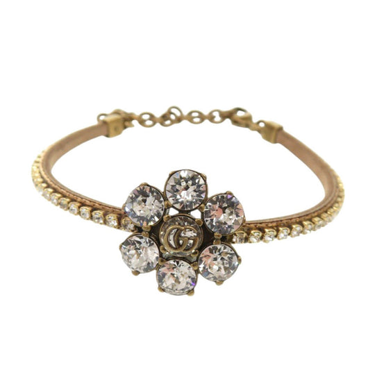 GUCCI bracelet 651557 I5671 8061 Metal, Leather gold Crystal Double G Bracelet Women Used Authentic