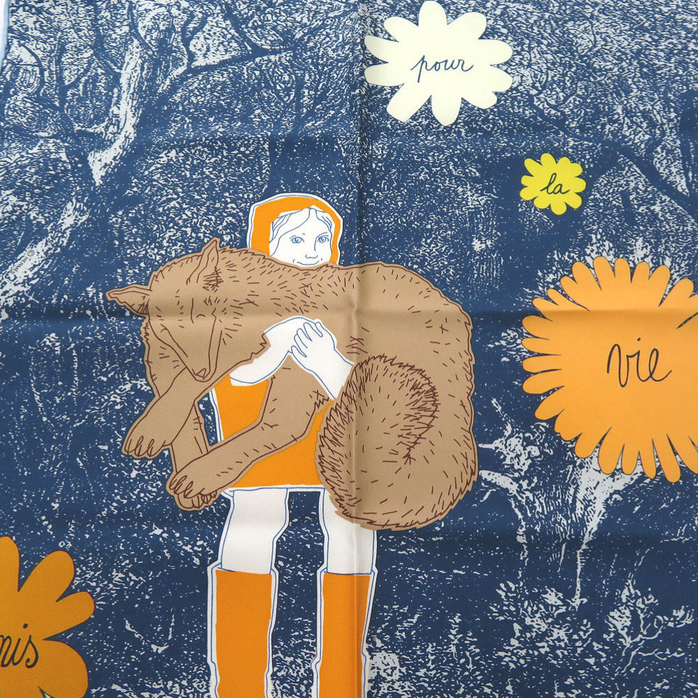 HERMES scarf silk blue Carre45 Gavroche Lifelong friend AMIS POUR LA VIE