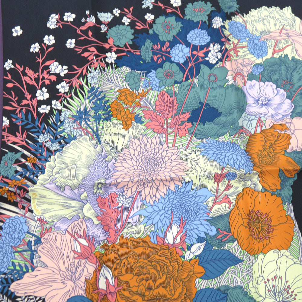 HERMES scarf silk multicolor Floral Horse Twill Scarf Carre45 Flower Horse Gavroche Robe Legere Detail Women Used Authentic