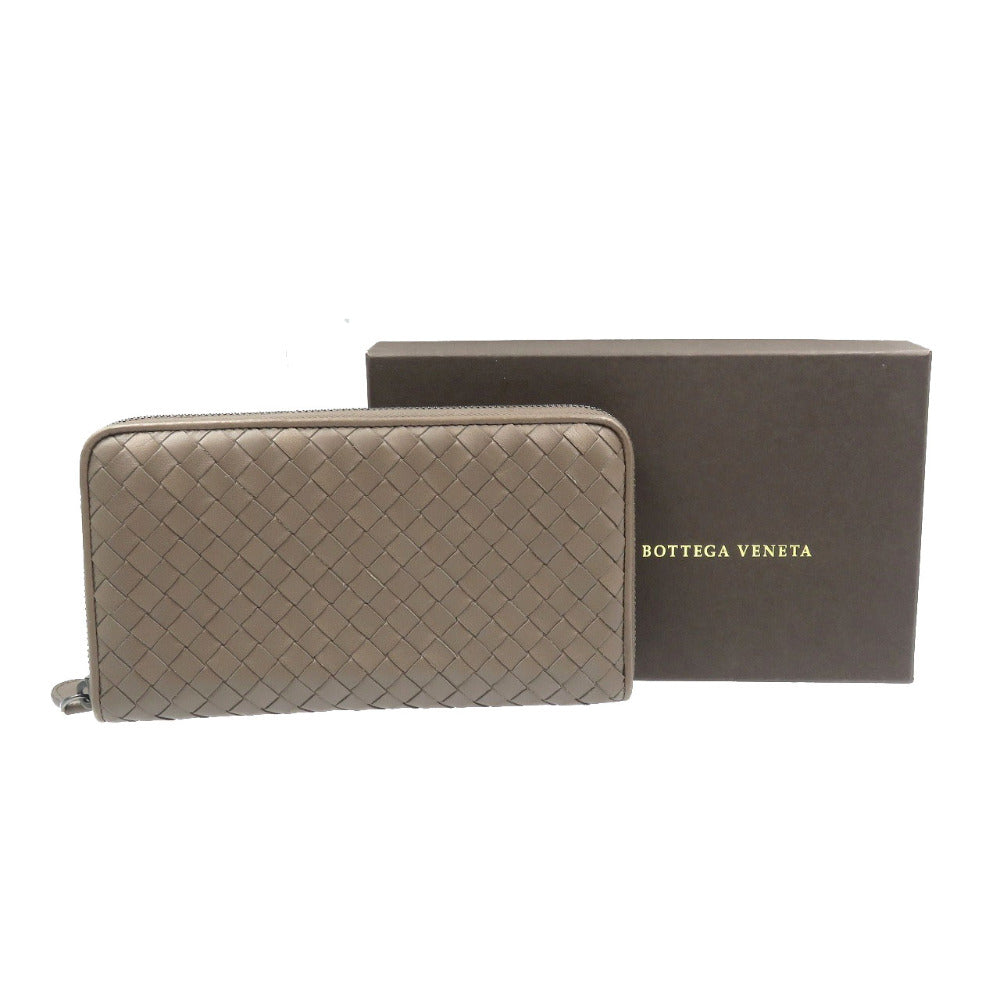 BOTTEGAVENETA Long Wallet Purse leather Brown Zip Around INTRECCIATO mens Used Authentic