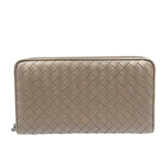 BOTTEGAVENETA Long Wallet Purse leather Brown Zip Around INTRECCIATO mens Used Authentic