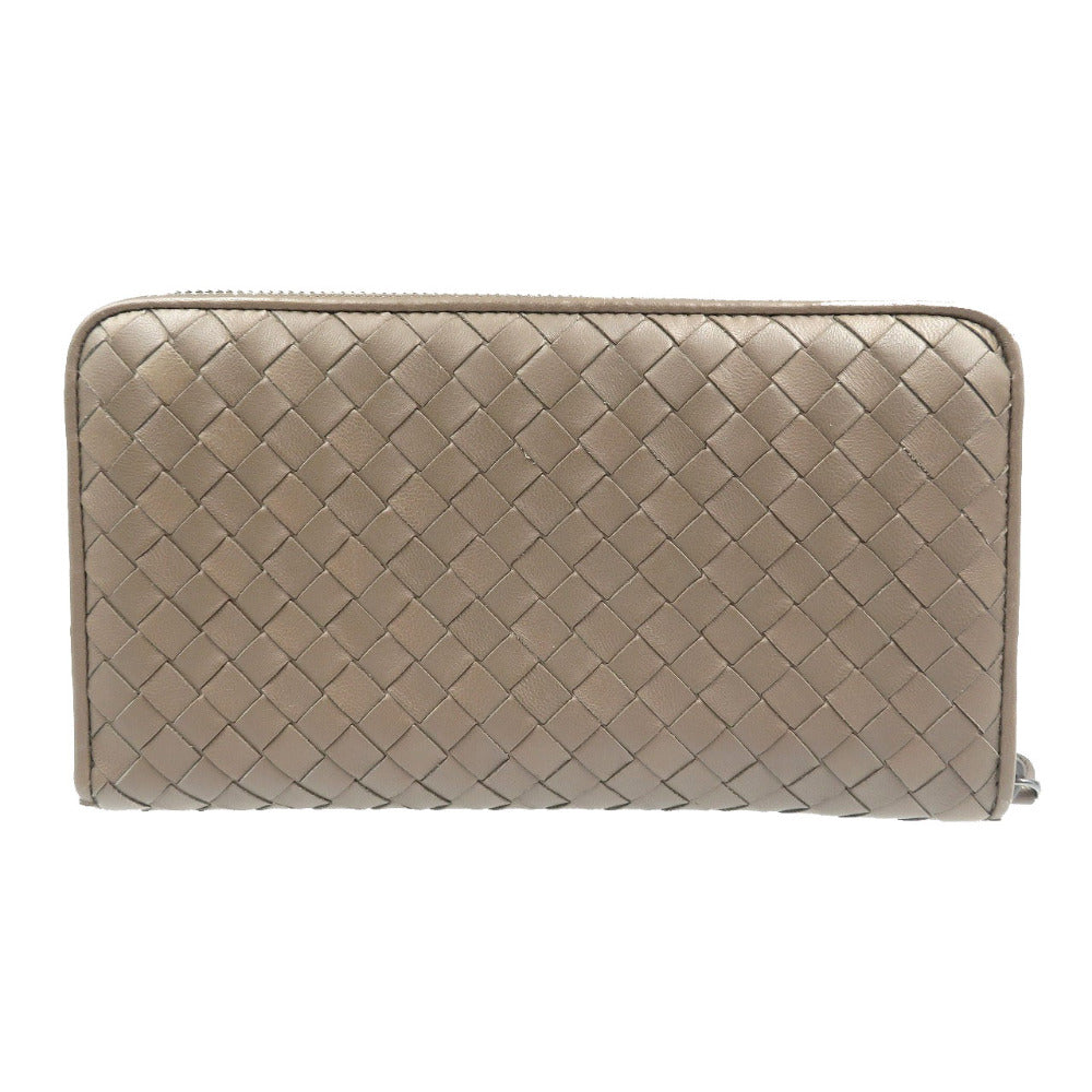 BOTTEGAVENETA Long Wallet Purse leather Brown Zip Around INTRECCIATO mens Used Authentic