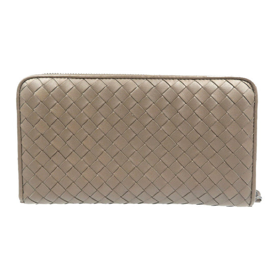 BOTTEGAVENETA Long Wallet Purse leather Brown Zip Around INTRECCIATO mens Used Authentic