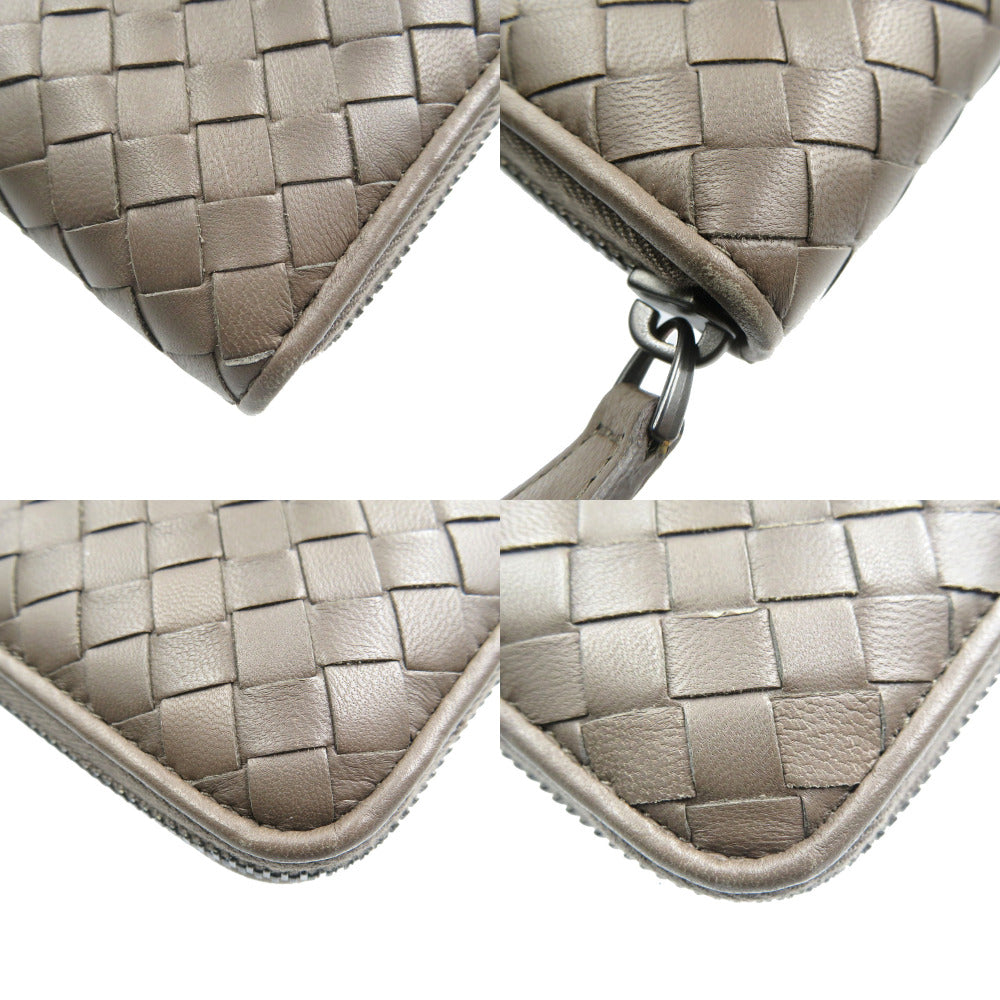 BOTTEGAVENETA Long Wallet Purse leather Brown Zip Around INTRECCIATO mens Used Authentic
