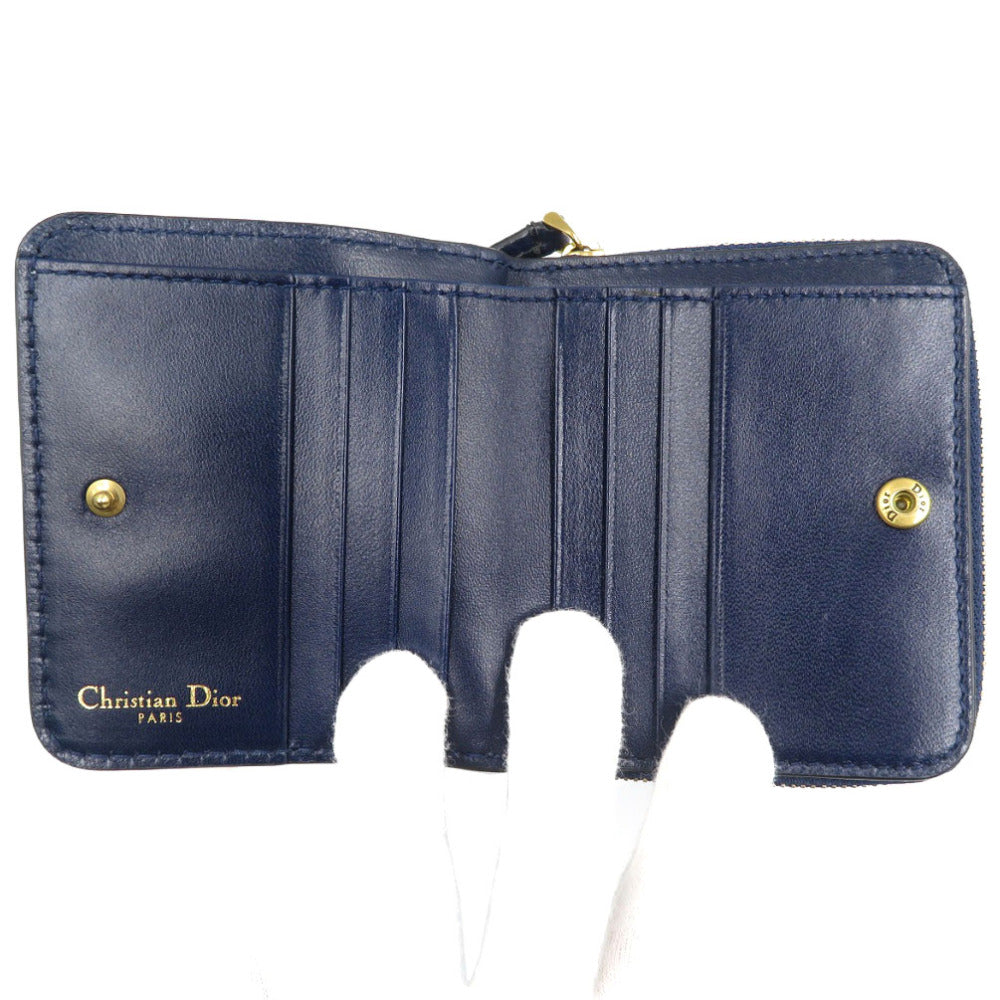 Christian Dior Bifold Wallet leather Navy Women Used Authentic
