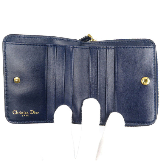 Christian Dior Bifold Wallet leather Navy Women Used Authentic