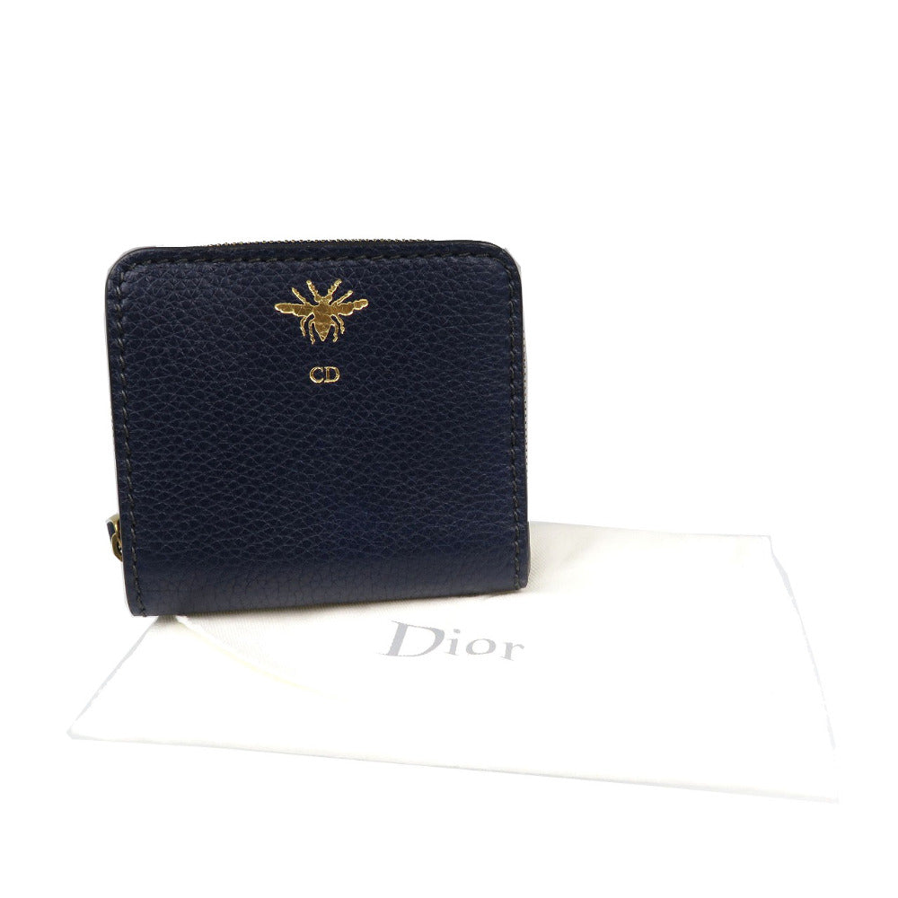 Christian Dior Bifold Wallet leather Navy Women Used Authentic
