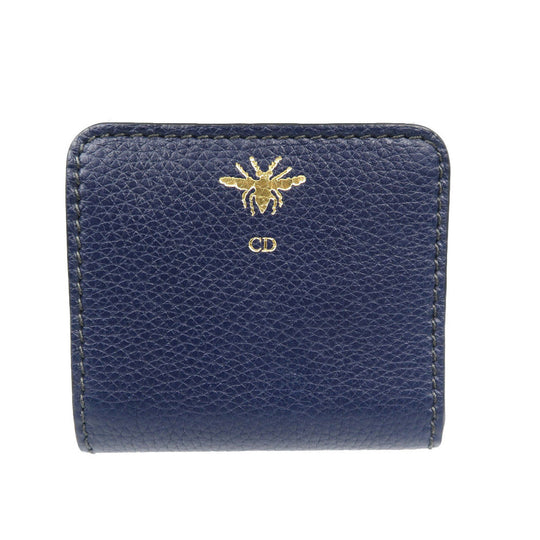 Christian Dior Bifold Wallet leather Navy Women Used Authentic