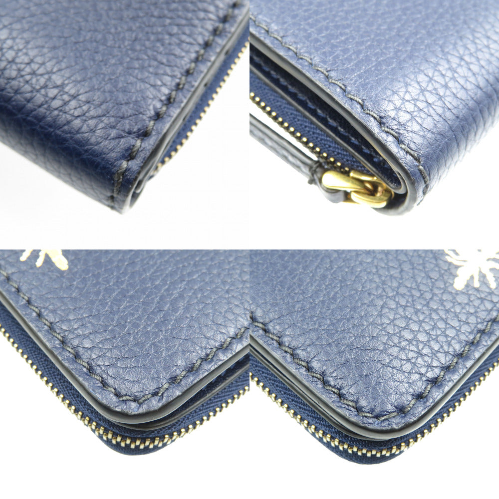 Christian Dior Bifold Wallet leather Navy Women Used Authentic