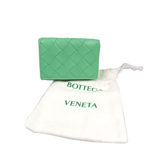 BOTTEGAVENETA Tri-fold wallet Calfskin green INTRECCIATO Compact wallet Women Used Authentic