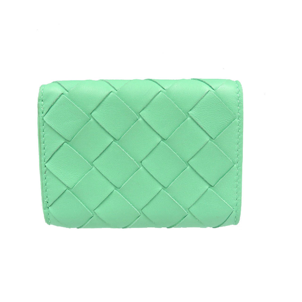 BOTTEGAVENETA Tri-fold wallet Calfskin green INTRECCIATO Compact wallet Women Used Authentic
