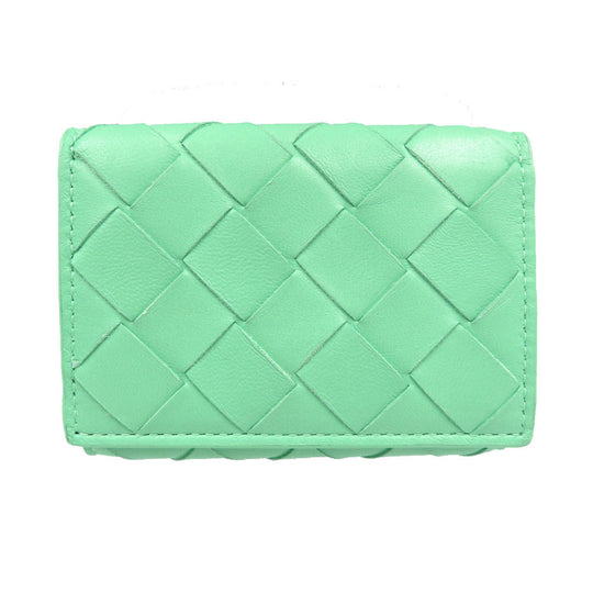 BOTTEGAVENETA Tri-fold wallet Calfskin green INTRECCIATO Compact wallet Women Used Authentic