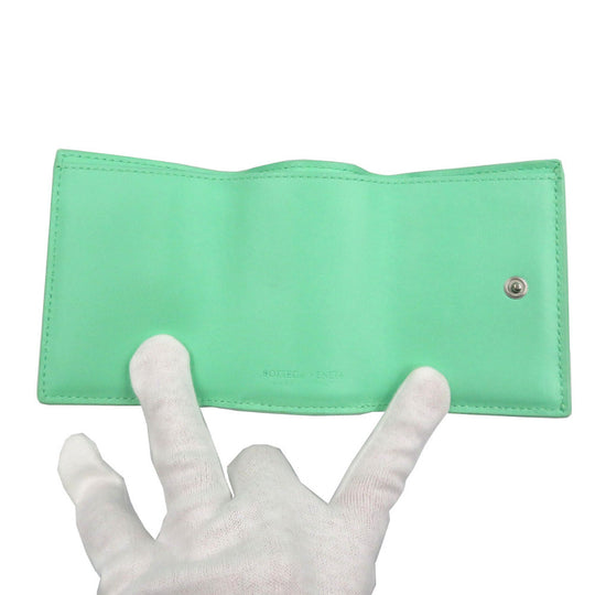 BOTTEGAVENETA Tri-fold wallet Calfskin green INTRECCIATO Compact wallet Women Used Authentic