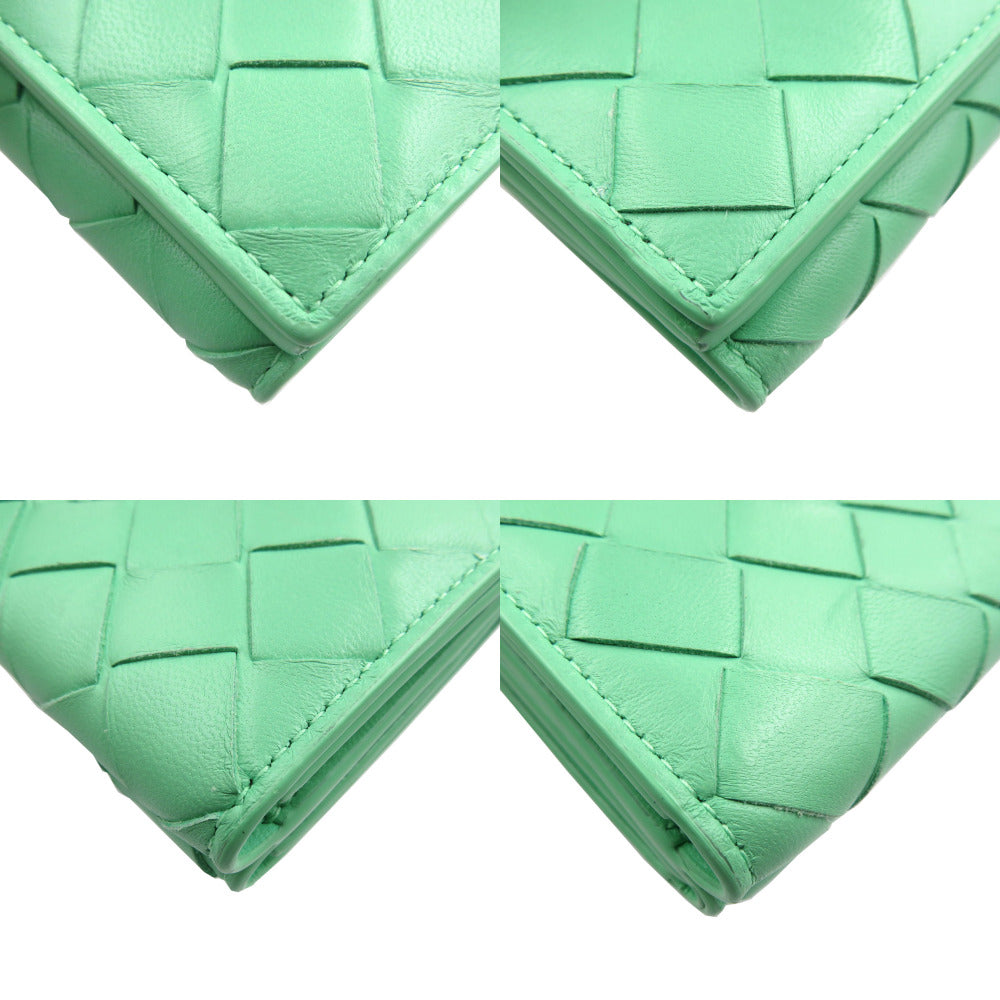 BOTTEGAVENETA Tri-fold wallet Calfskin green INTRECCIATO Compact wallet Women Used Authentic