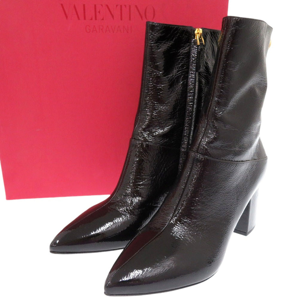 Valentino Garavani boots SW0S0S61 XJI 0NO leather black Rockstud patent EU39 chunky heel short boots Women 39 Used Authentic