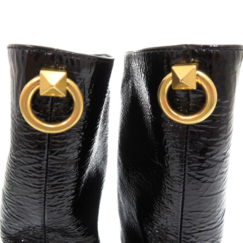 Valentino Garavani boots SW0S0S61 XJI 0NO leather black Rockstud patent EU39 chunky heel short boots Women 39 Used Authentic