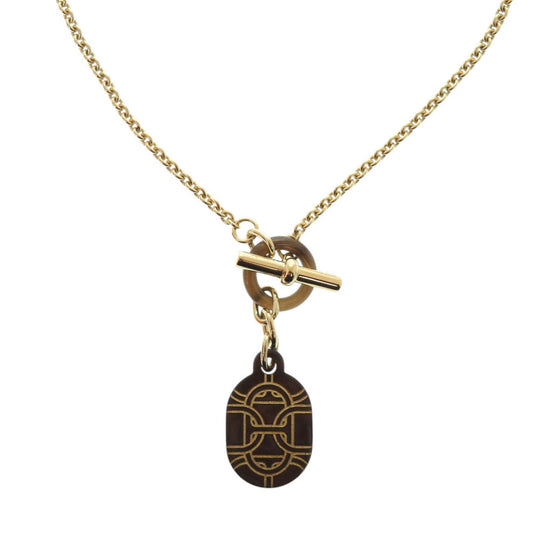HERMES Necklace Buffalo horn gold Chene Dunkle Women Used Authentic